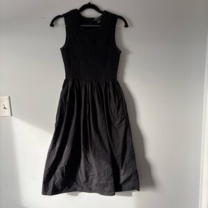 French Connection Black Sleeveless Midi Dress with Smocked Bodice 100% Cotton